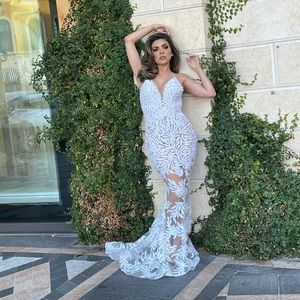 Nadine Merabi White Sequin Gown